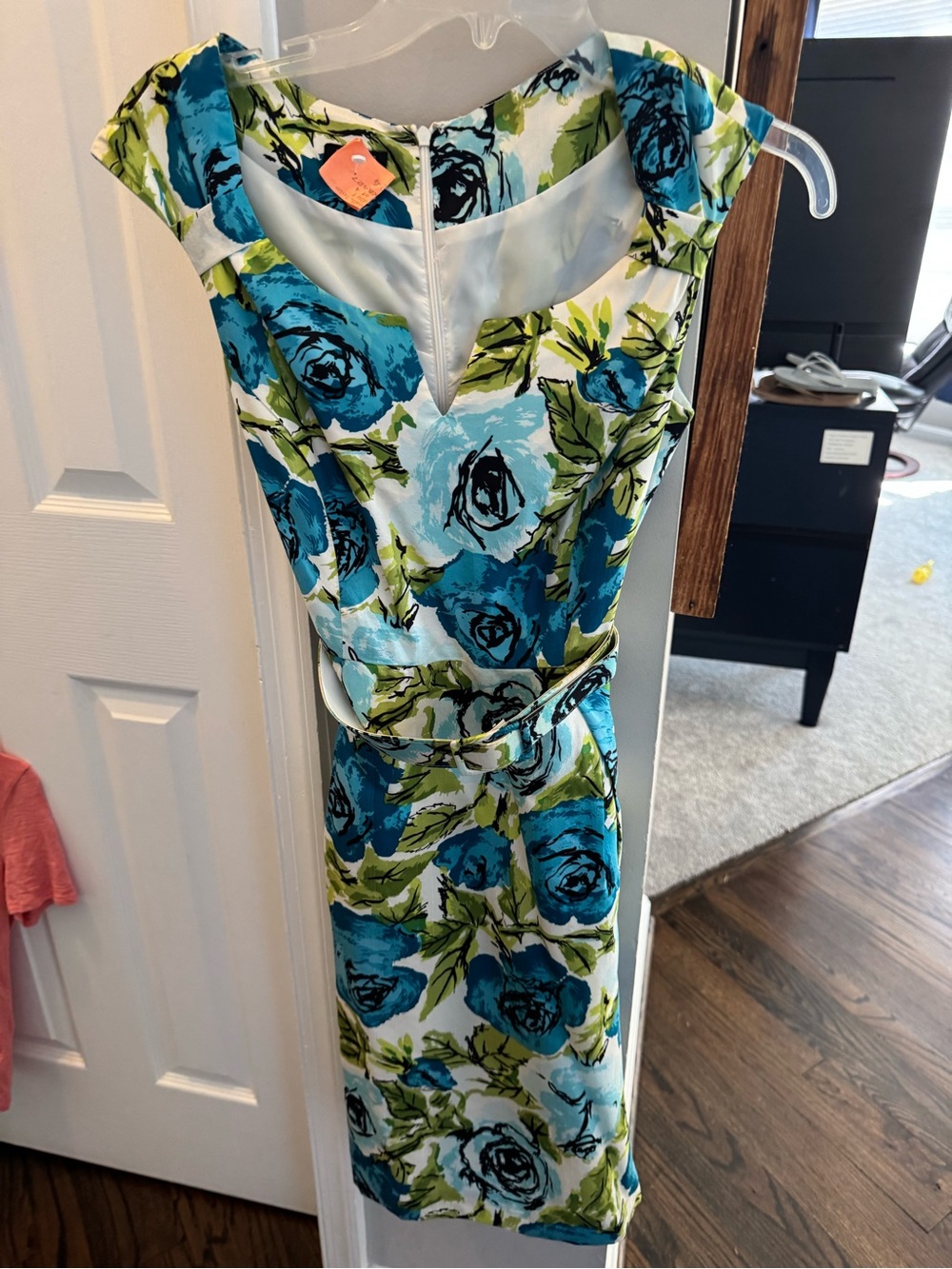 Talbots Floral Cap-Sleeve Sheath Dress in Teal & White